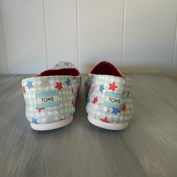Toms White Blue Gingham Stars Glow In The Dark Alpargata Women's Size 11 - Picture 4 of 16